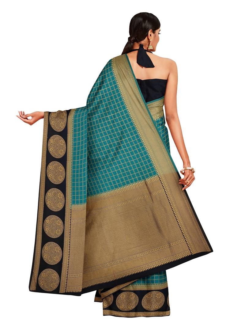 Mimosa Kanjivaram Style Art Silk Saree Color :  Teal Green