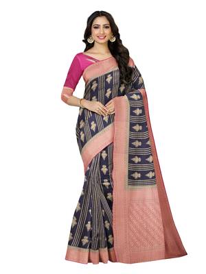 Mimosa Kanjivaram Style Art Silk Saree Color :  Navy Blue 1