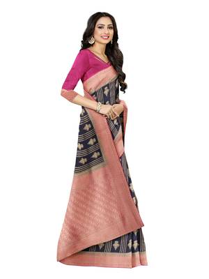 Mimosa Kanjivaram Style Art Silk Saree Color :  Navy Blue 2