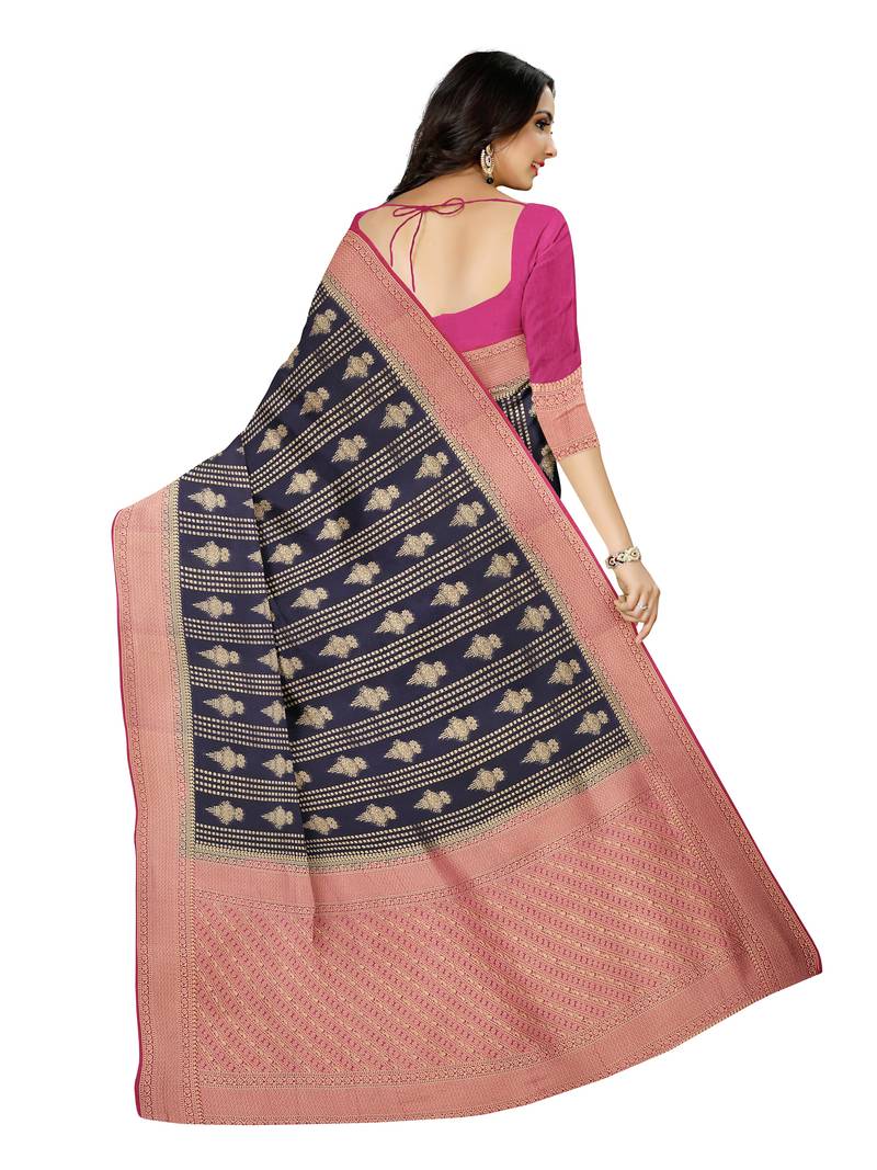 Mimosa Kanjivaram Style Art Silk Saree Color :  Navy Blue