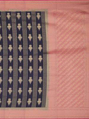 Mimosa Kanjivaram Style Art Silk Saree Color :  Navy Blue 5
