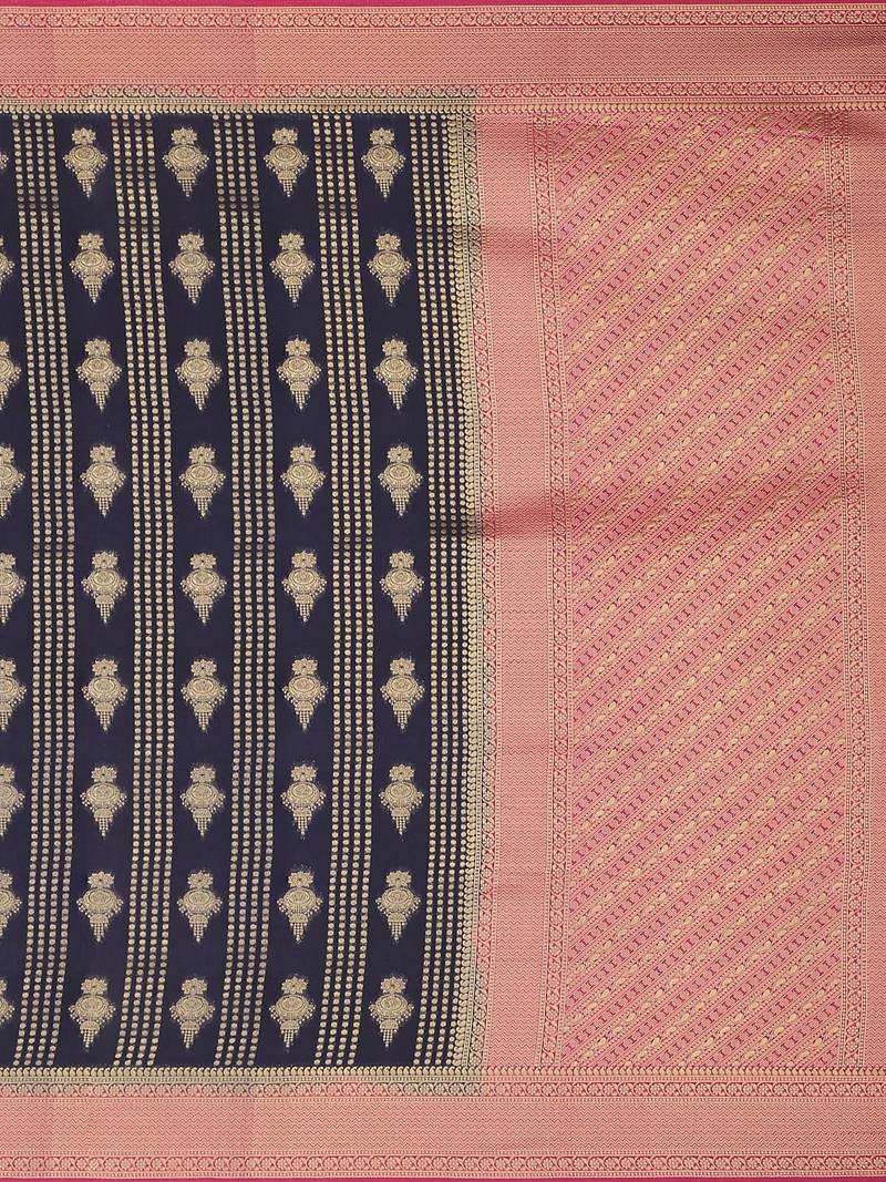 Mimosa Kanjivaram Style Art Silk Saree Color :  Navy Blue