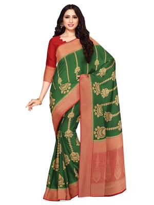Mimosa Faux Kanjivaram Style Art Silk Saree Color :  Green 1