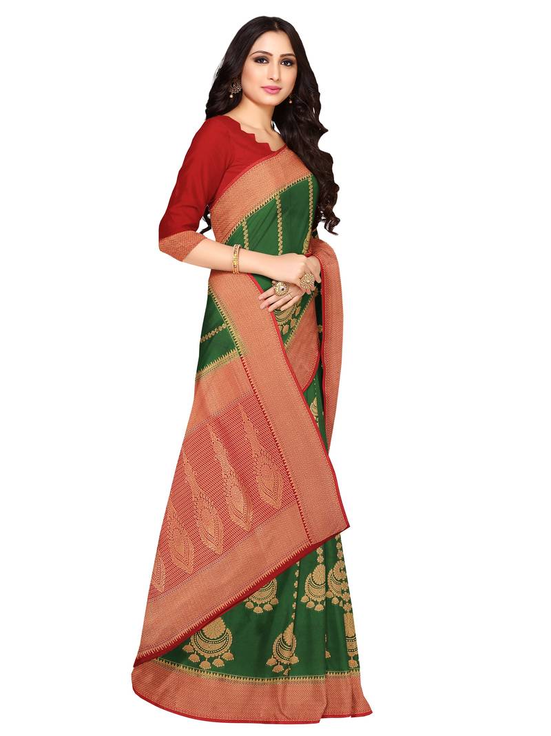 Mimosa Faux Kanjivaram Style Art Silk Saree Color :  Green