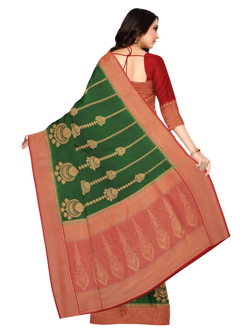 Mimosa Faux Kanjivaram Style Art Silk Saree Color :  Green