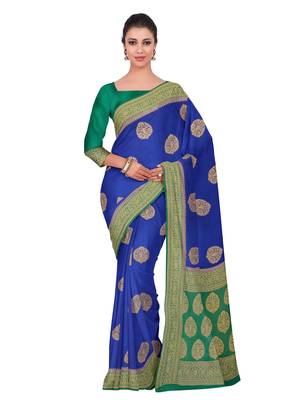 Mimosa Faux Kanjivaram Style Art Silk Saree Color :  Blue 1