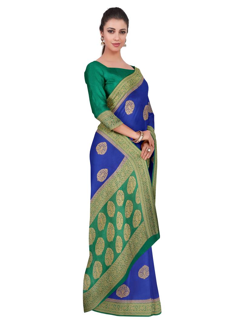 Mimosa Faux Kanjivaram Style Art Silk Saree Color :  Blue