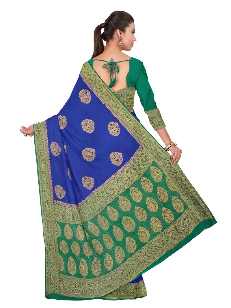 Mimosa Faux Kanjivaram Style Art Silk Saree Color :  Blue