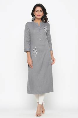Ardozaa Women's Rayon Stripe Print Straight Kurta (Grey) 1