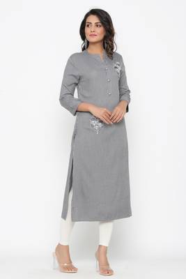 Ardozaa Women's Rayon Stripe Print Straight Kurta (Grey) 2