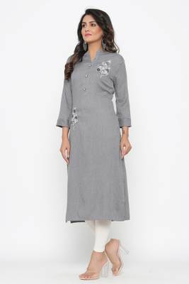 Ardozaa Women's Rayon Stripe Print Straight Kurta (Grey) 3