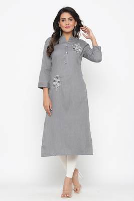 Ardozaa Women's Rayon Stripe Print Straight Kurta (Grey) 4