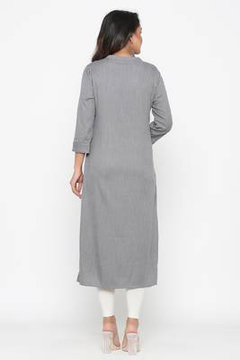 Ardozaa Women's Rayon Stripe Print Straight Kurta (Grey) 5