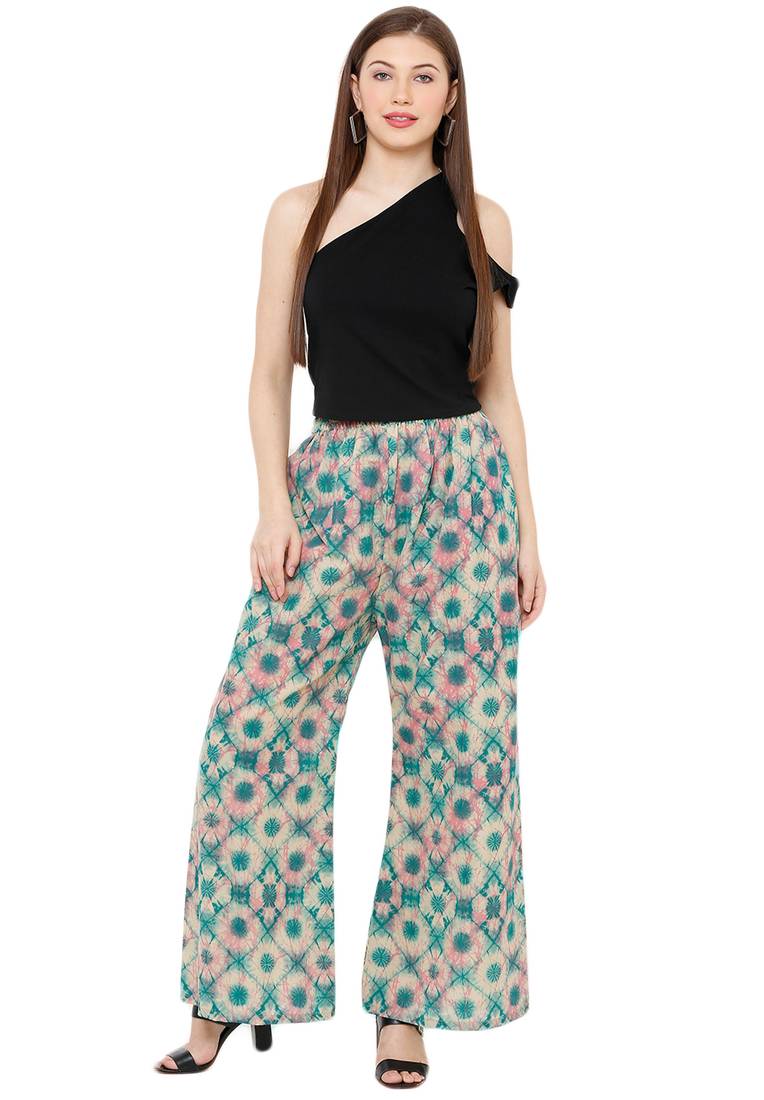 Blue printed cotton palazzo-pants
