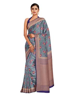 Mimosa Ikat Style Art Silk Saree Color :  Grey 1