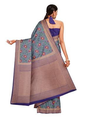 Mimosa Ikat Style Art Silk Saree Color :  Grey 3