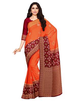 Mimosa Ikat Style Art Silk Saree Color :  Orange 1
