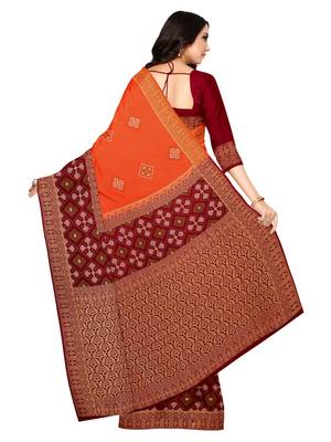 Mimosa Ikat Style Art Silk Saree Color :  Orange 3