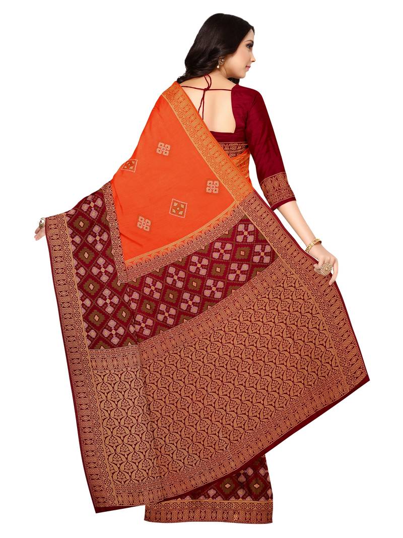 Mimosa Ikat Style Art Silk Saree Color :  Orange