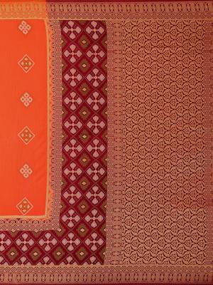 Mimosa Ikat Style Art Silk Saree Color :  Orange 5