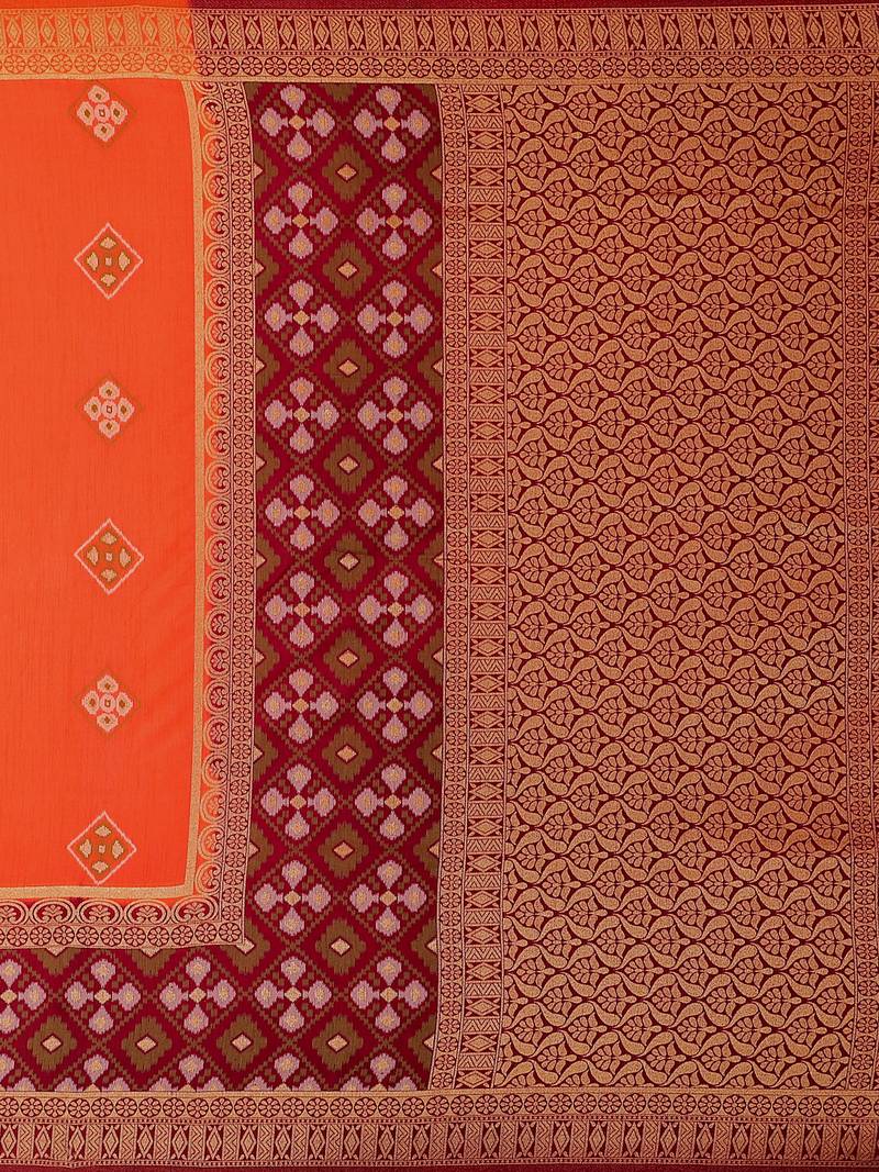 Mimosa Ikat Style Art Silk Saree Color :  Orange