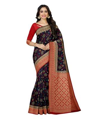Mimosa Ikat Style Art Silk Saree Color :  Navy Blue 1