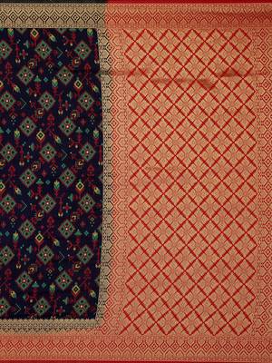 Mimosa Ikat Style Art Silk Saree Color :  Navy Blue 5