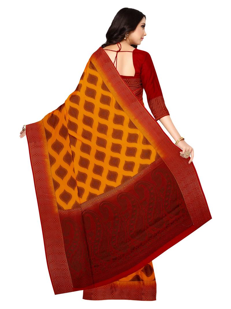 Mimosa Faux Kanjivaram Style Art Silk Saree Color :  Mustard Yellow