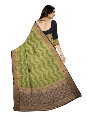Mimosa Kanjivaram Style Art Silk Saree Color :  Olive Green 3