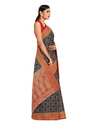 Mimosa Faux Kanjivaram Style Art Silk Saree Color :  Navy Blue 2
