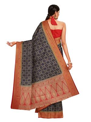 Mimosa Faux Kanjivaram Style Art Silk Saree Color :  Navy Blue 3