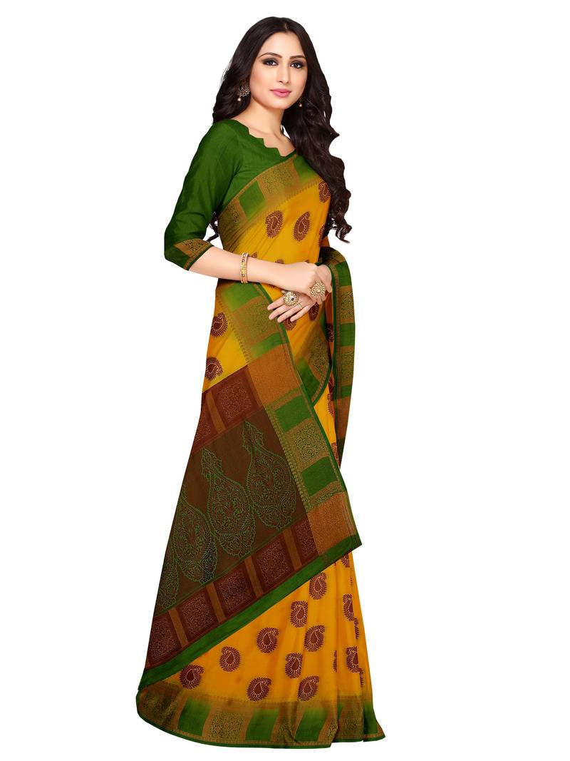 Mimosa Kanjivaram Style Art Silk Saree Color :  Mustard Yellow