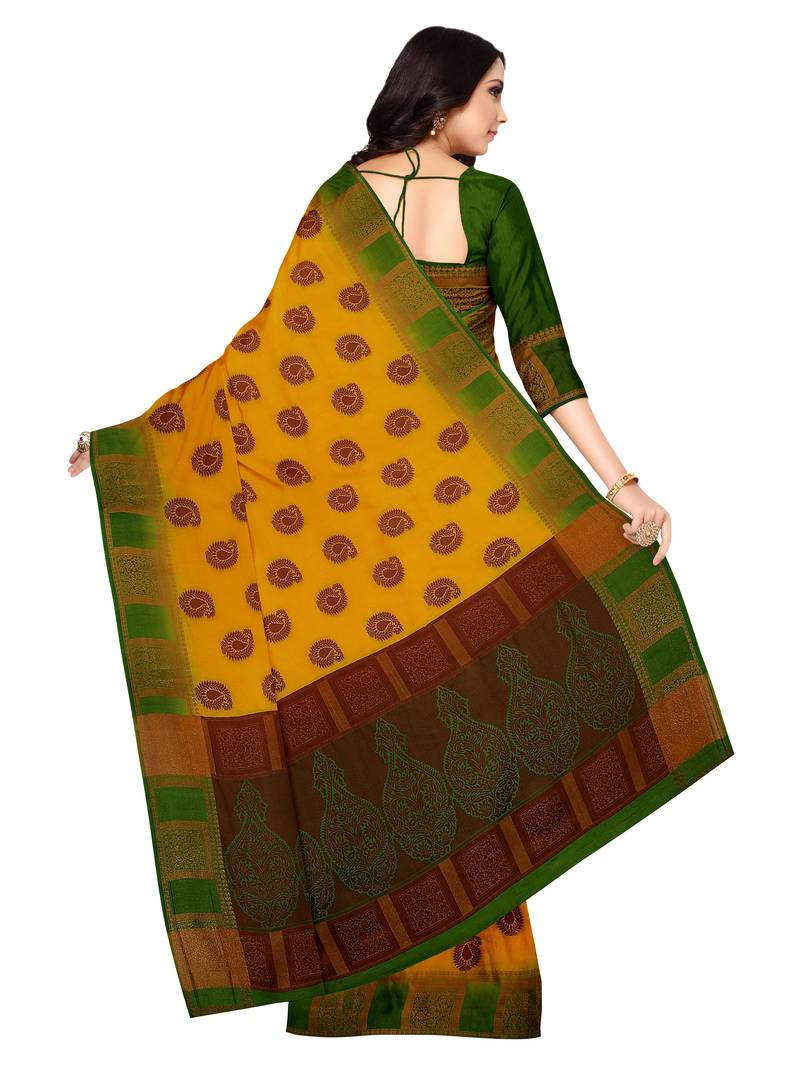 Mimosa Kanjivaram Style Art Silk Saree Color :  Mustard Yellow
