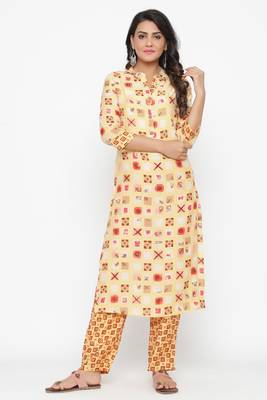 Ardozaa Women's Rayon Printed Straight Kurta (Yellow) 1