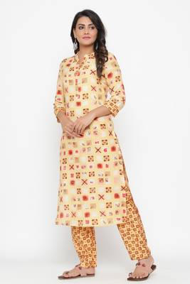 Ardozaa Women's Rayon Printed Straight Kurta (Yellow) 2