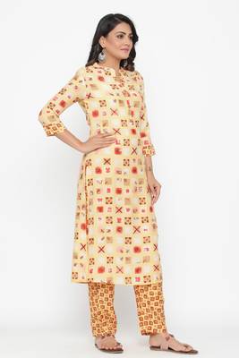 Ardozaa Women's Rayon Printed Straight Kurta (Yellow) 3