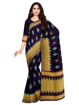 Mimosa Ikat Style Art Silk Saree Color :  Navy Blue 1