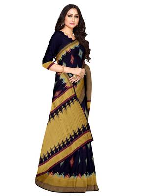 Mimosa Ikat Style Art Silk Saree Color :  Navy Blue 2