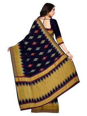 Mimosa Ikat Style Art Silk Saree Color :  Navy Blue 3
