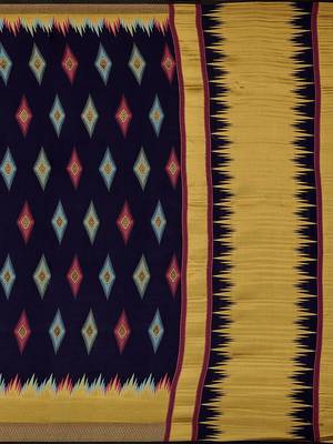 Mimosa Ikat Style Art Silk Saree Color :  Navy Blue 5