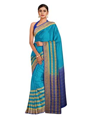 Mimosa Mysore Silk Style Crepe Saree Color :  Blue 1