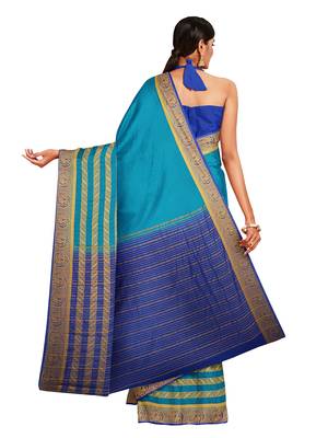 Mimosa Mysore Silk Style Crepe Saree Color :  Blue 3
