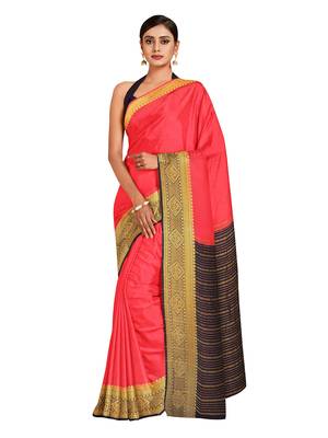 Mimosa Mysore Silk Style Crepe Saree Color :  Pink 1