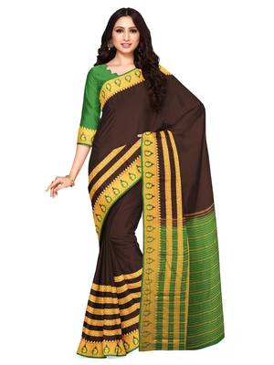 Mimosa Mysore Silk Style Crepe Saree Color :  Brown 1