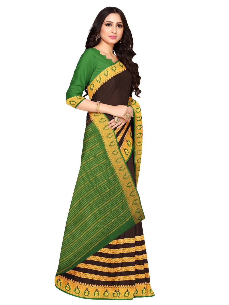 Mimosa Mysore Silk Style Crepe Saree Color :  Brown