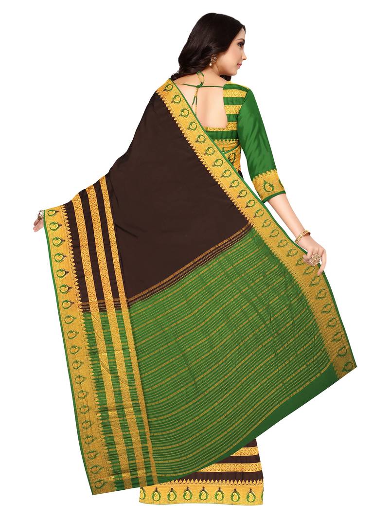 Mimosa Mysore Silk Style Crepe Saree Color :  Brown