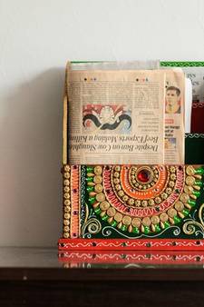 Papier-Mache Embossed 3 Racks Floor Standing Magzine Holder