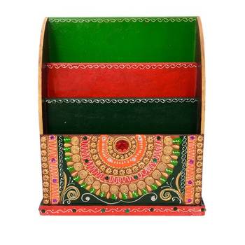 Papier-Mache Embossed 3 Racks Floor Standing Magzine Holder 2