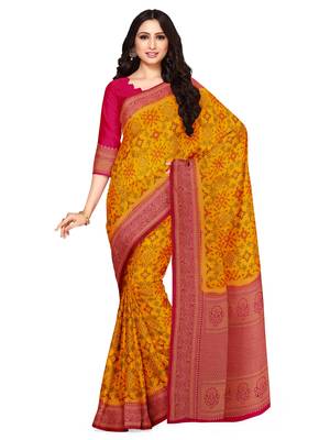 Mimosa Ikat Style Art Silk Saree Color :  Mustard Yellow 1