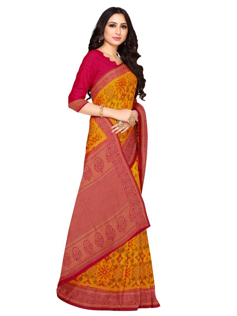 Mimosa Ikat Style Art Silk Saree Color :  Mustard Yellow